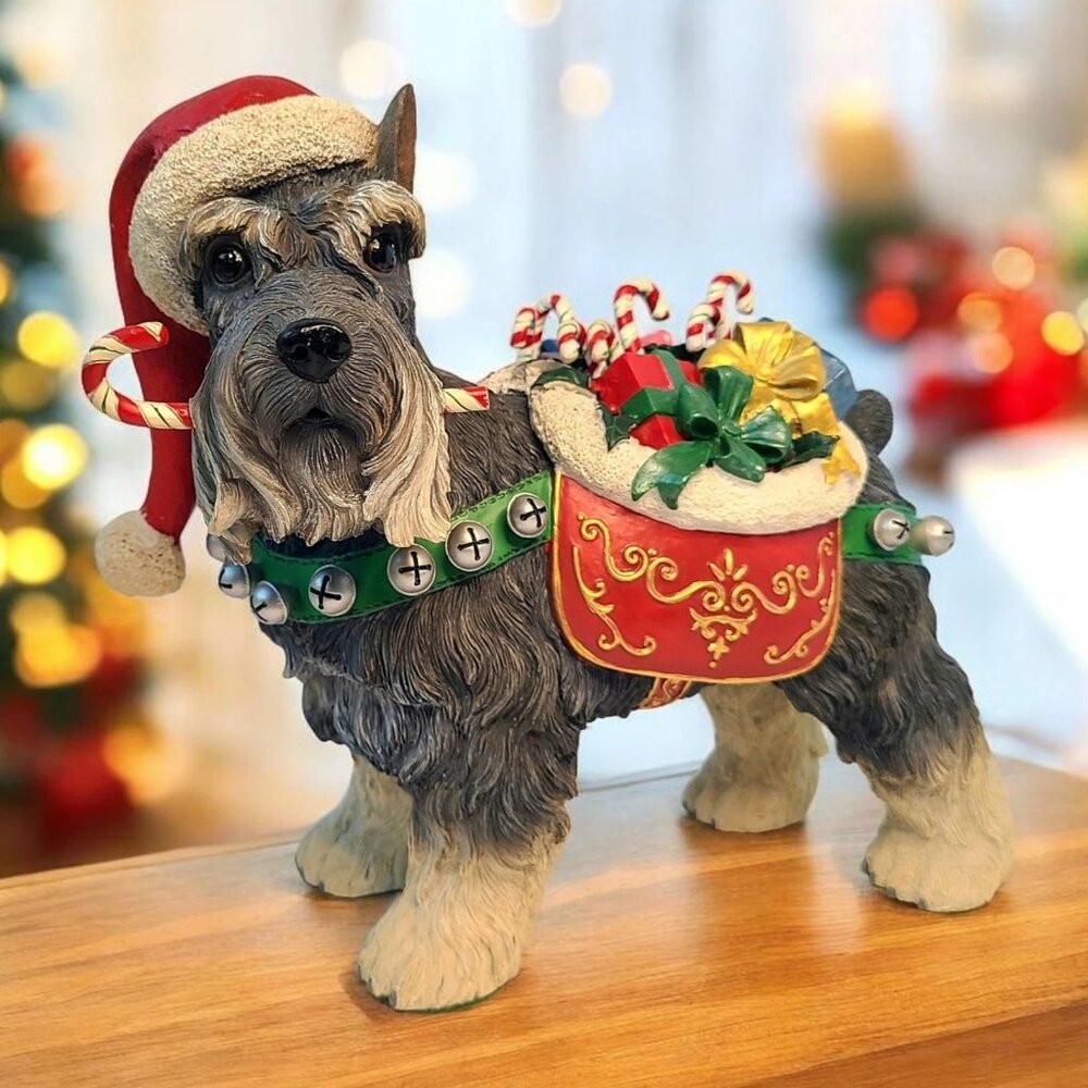 Danbury Mint Miniature Schnauzer Resin Figure Christmas Santa Dog 9 x 10 x 5 Vtg